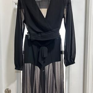 Fashion nova black sheer shirt and pants set. size medium